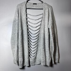Express Open Front Cardigan Lg/XL Gray Cut Out Back Knit sweater Long Sleeve